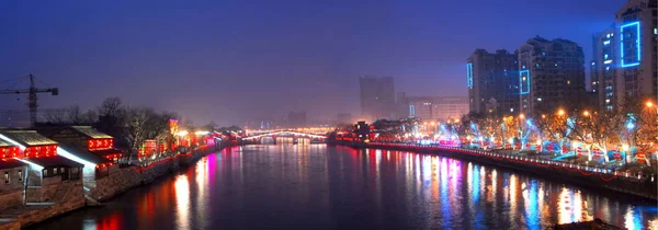 Nachtansicht Des Großen Kanals Der Stadt Hangzhou Provinz Zhejiang Februar — Stockfoto