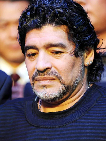 Futbolista Entrenador Argentino Diego Maradona Visto Durante Una Campaña Benéfica —  Fotos de Stock