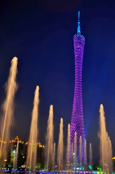 Torre Cantão Iluminada Durante Quarto Ensaio Para Cerimônia Abertura Dos — Fotografia de Stock