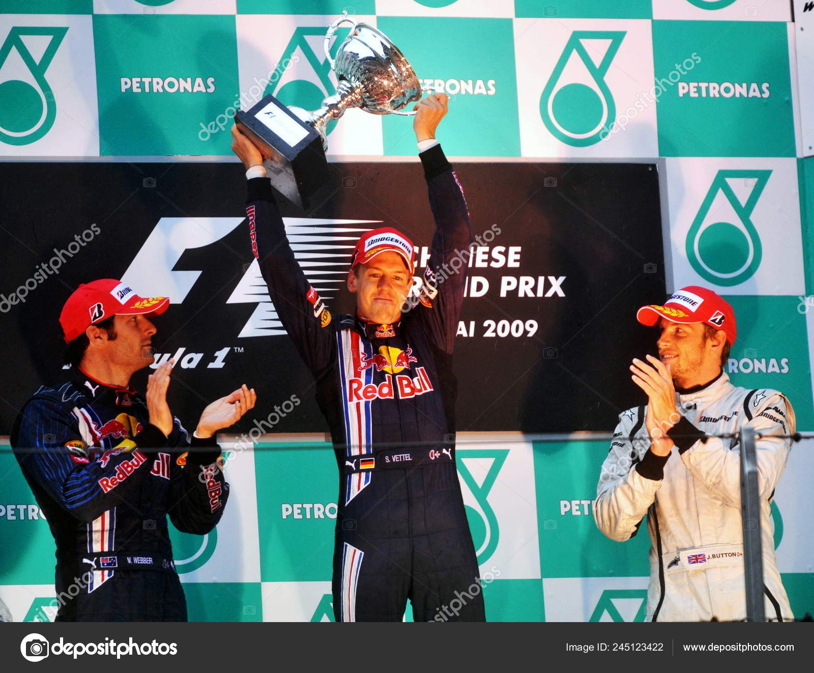 German Driver Sebastian Vettel Red Bull Champion Displays His