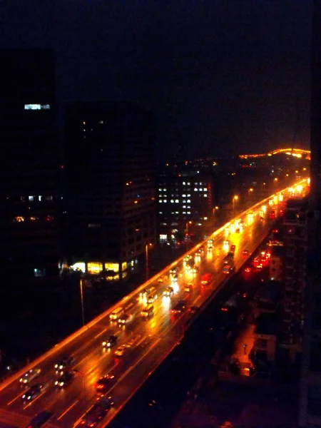 Cars Seen Driving Overhead Elevated Highway Total Solar Eclipse Shanghai — Stock Photo, Image