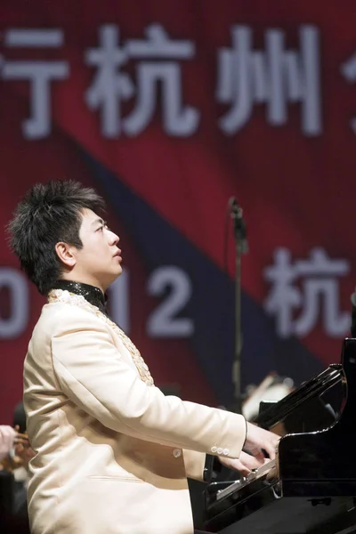Čínský Klavírista Lang Lang Provádí Během Jeho Novoroční Koncert Hangzhou — Stock fotografie