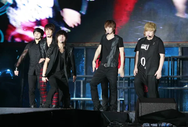 Groupe Pop Sud Coréen Super Junior Produit Lors Concert Veille — Photo