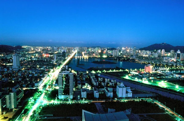 Nachtaufnahme Der Stadt Xiamen Provinz Fujian Südosten Chinas 2004 — Stockfoto