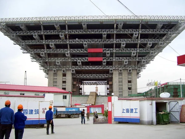 Het China Paviljoen Voor World Expo 2010 Wordt Gezien Aanbouw — Stockfoto