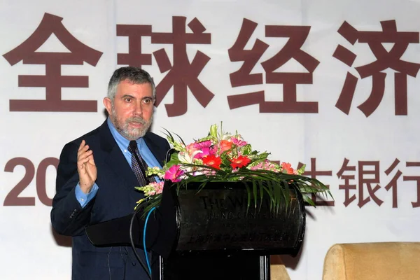 Nobel Ödülü Kazanan Ekonomist Paul Krugman Bir Forumda Shanghai China — Stok fotoğraf