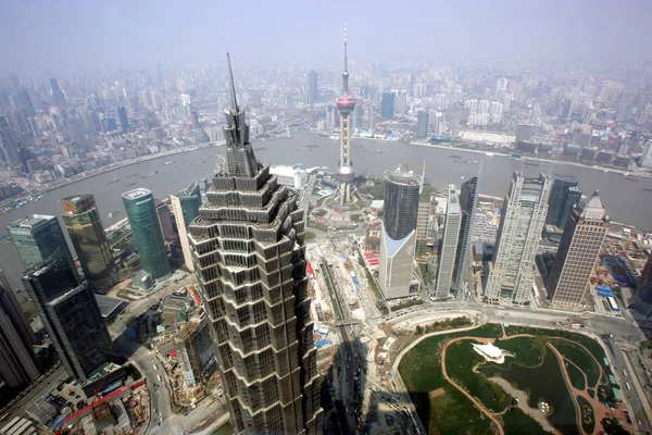 Cityscape Puxi Background Huangpu River Lujiazui Financial District Jinmao Tower — 图库照片