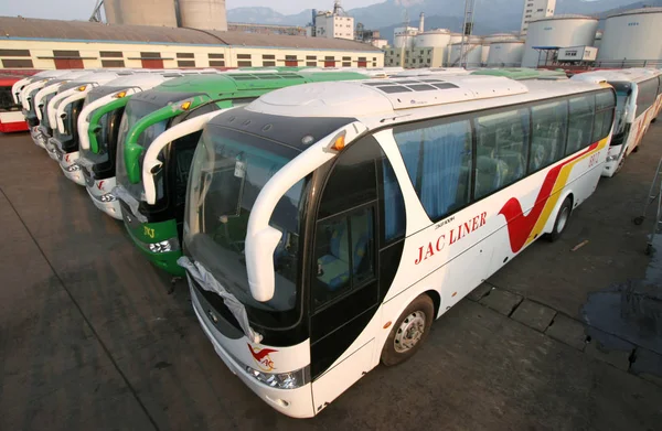 File Ônibus Serem Exportados São Vistos Porto Lianyungang Para Embarque — Fotografia de Stock