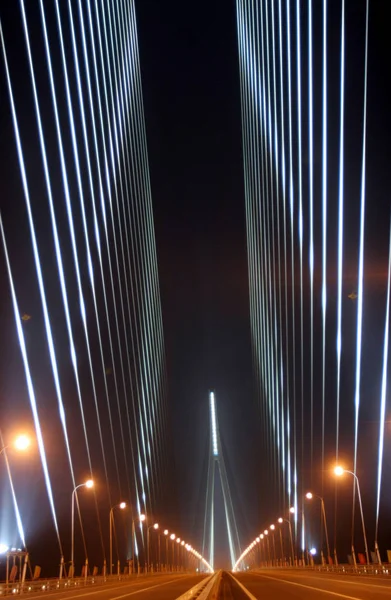 Vista Notturna Del Ponte Sutong Attraverso Fiume Yangtze Nella Provincia — Foto Stock