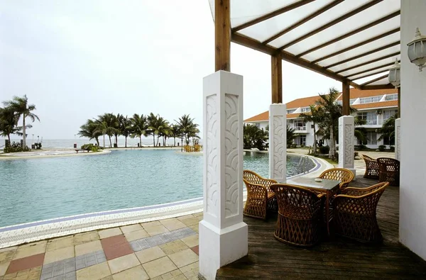 Blick Auf Das Schwimmbad Der Goldenen Bucht Ferienanlage Haikou Südchinas — Stockfoto