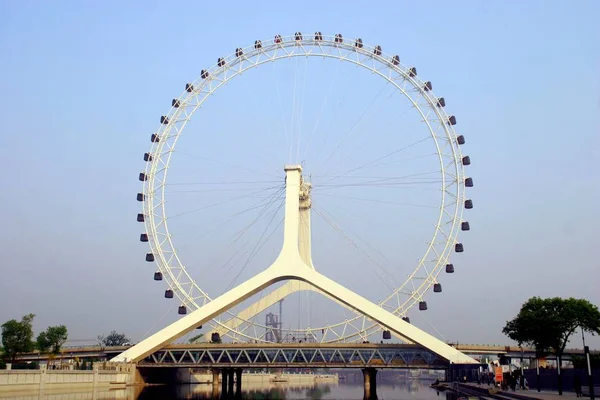 Blick Auf Das Tianjin Auge Ein Gigantisches Riesenrad Das Auf — Stockfoto