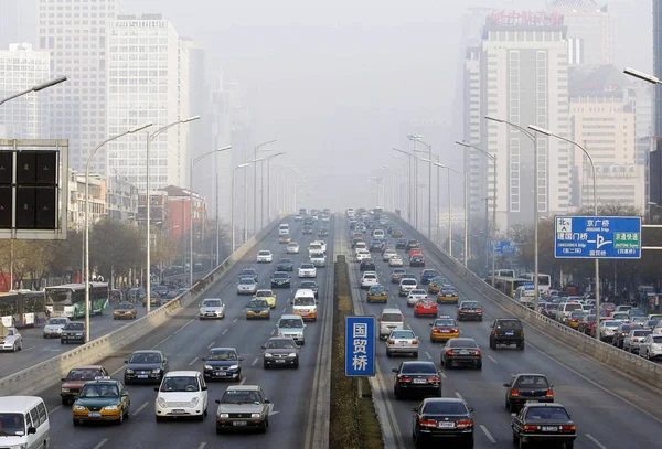 Masas Coches Ven Avenida Changan Beijing China Septiembre 2009 — Foto de Stock