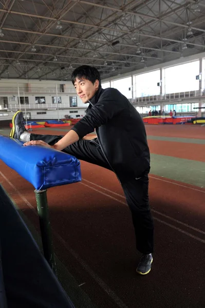 Chinese Hordeloper Liu Xiang Oefeningen Tijdens Een Trainingssessie Shanghai China — Stockfoto