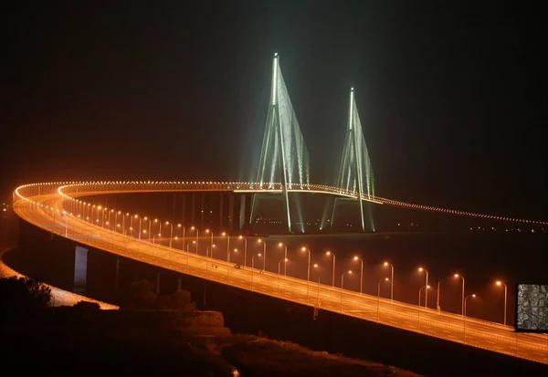 Vista Noturna Ponte Sutong Através Rio Yangtze Leste Província Chinas — Fotografia de Stock