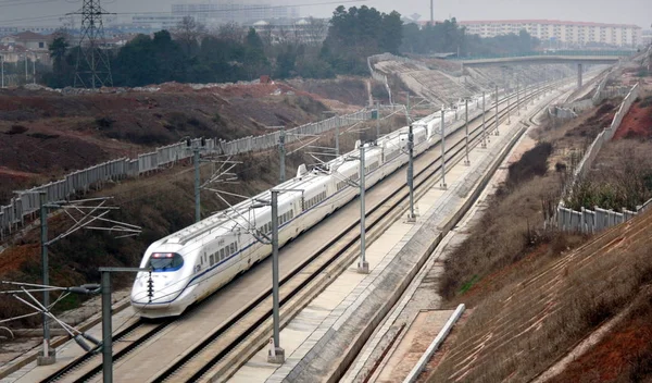 Crh Kínai Vasúti Nagysebességű Vonat Fut Wuhan Guangzhou Vasút Changsha — Stock Fotó