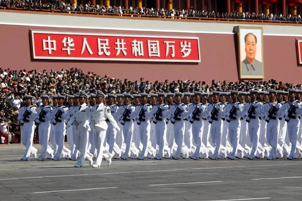 Pla Armii Wyzwolenia Narodów Parada Przeszłości Trybuny Tiananmen Podczas Parady — Zdjęcie stockowe