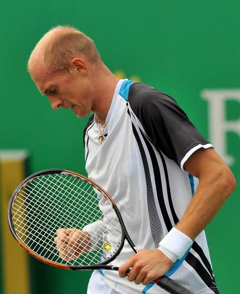 Nikolay Davydenko Rússia Bombeia Seu Punho Depois Ganhar Ponto Contra — Fotografia de Stock