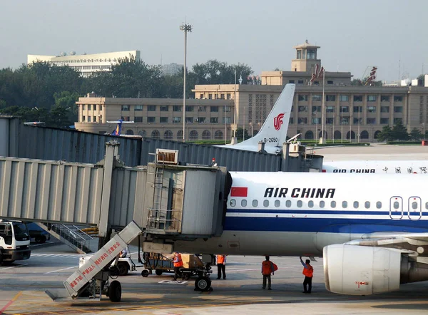 Tekintettel Air China Repülőgépek Pekingi Capital International Airport Pekingben Augusztus — Stock Fotó