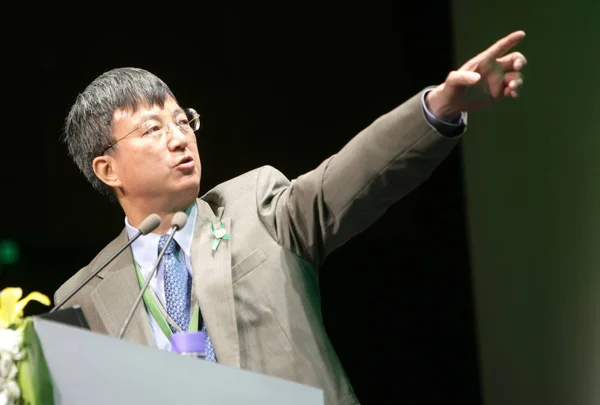 2009年4月23日 中国银行 Boc 副行长朱敏在中国北京的一次会议上发表讲话 — 图库照片