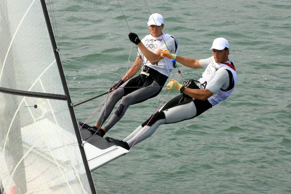 Utländska Olympiska Segling Idrottare Ett Träningspass För Peking 2008 Olympiska — Stockfoto