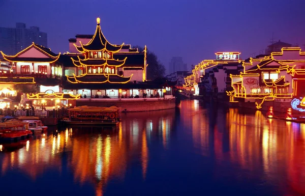 Vista Nocturna Del Templo Confucio Río Qinhuai Ciudad Nanjing Provincia —  Fotos de Stock