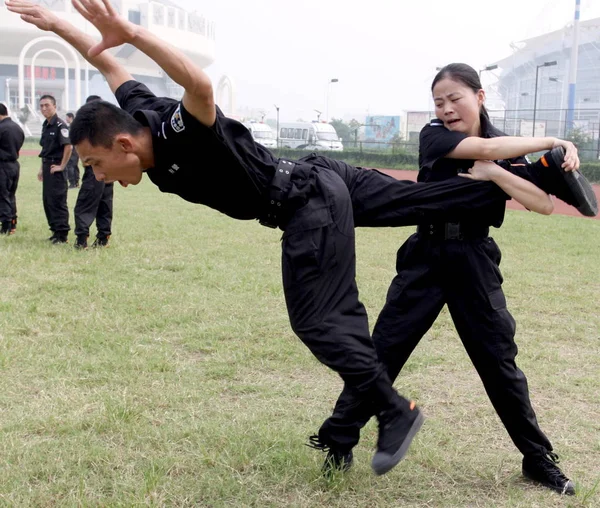 Китайський Спеціальні Поліцейські Вправи Під Час Тренування Місті Huaibei Східна — стокове фото