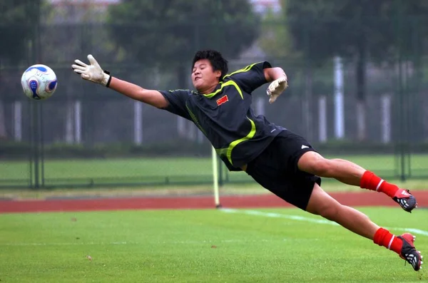 Goleiro Zhang Yanru Durante Uma Sessão Treinamento Seleção Chinesa Futebol — Fotografia de Stock