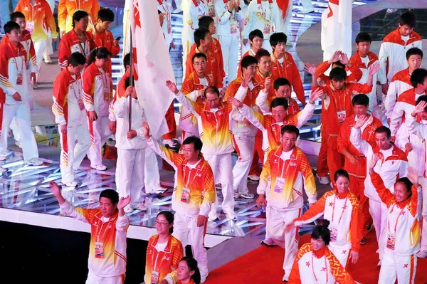 Atletas Chineses Celebram Cerimônia Encerramento Dos Jogos Nacionais Cidade Jinan — Fotografia de Stock