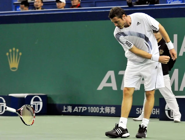 Marat Safin Van Rusland Slams Zijn Racket Terwijl Concurreren Tegen — Stockfoto