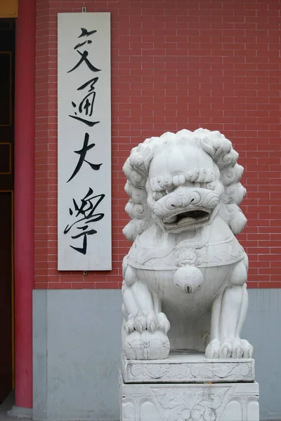 Vista Leão Pedra Entrada Campus Xujiahui Universidade Shanghai Jiaotong Xangai — Fotografia de Stock