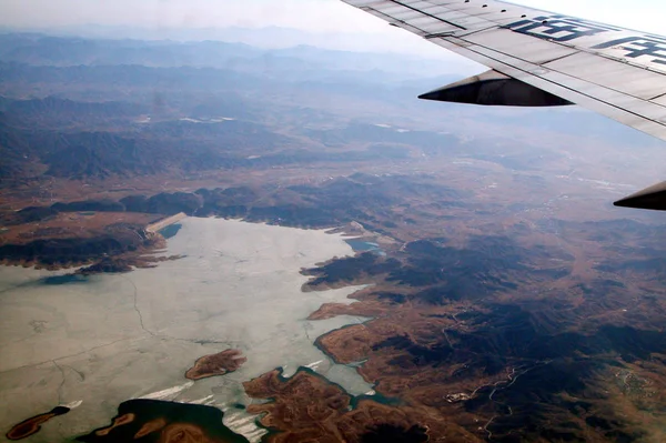 Aerial View Miyun Reservoir Beijing China March 2004 — Stock Photo, Image