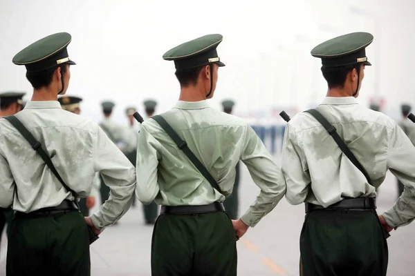Chinesische Paramilitärische Polizisten Üben Während Einer Übung Zur Militärparade Paradedorf — Stockfoto