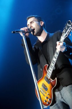 Lead singer Adam Levine of American rock band Maroon 5 performs during a concert of the bands world tour in Shanghai 22 March 2008.
