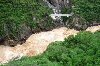 Landscape of Jinsha River or Jinshajiang River, the upper reaches of the Yangtze River (Yangtse River or Changjiang) through the Tiger Leaping Gorge (Hutiaoxia or Hutiao Gorge) in southwest Chinas Yunnan provinc clipart