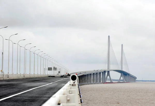 Şangay Yangtze Nehri Tüneli Köprüsü Projesi Köprü Görünümü Çin Salı — Stok fotoğraf