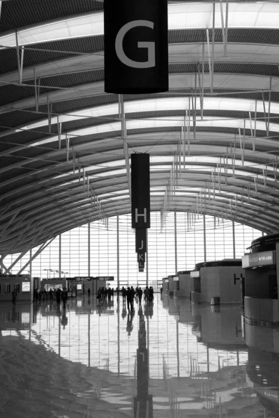 Vista Interior Terminal Aeroporto Xangai Pudong Durante Uma Broca Operacional — Fotografia de Stock