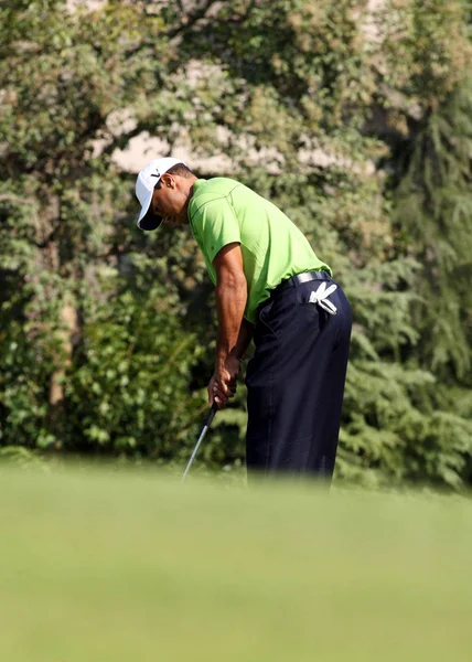 Golfista Statunitense Tiger Woods Gioca Tiro Durante Evento Pro Del — Foto Stock