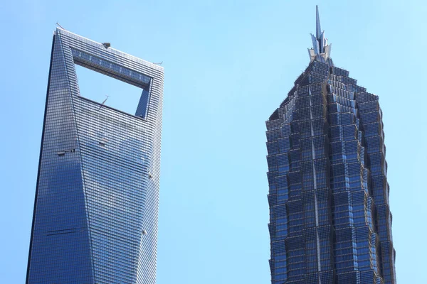 Widok Shanghai World Financial Center Lewo Jinmao Tower Dzielnicy Finansowej — Zdjęcie stockowe