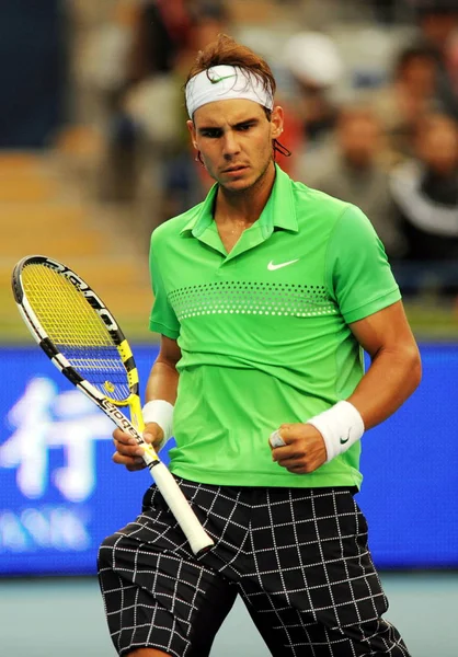 Rafael Nadal Spanien Reagerar När Tävlar Mot James Blake Usa — Stockfoto