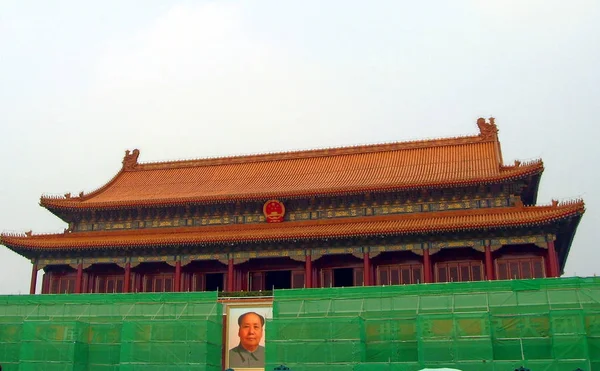 Tiananmen Rostrum Pekin Çin Cumartesi Ağustos 2009 Yılında Restore Ediliyor — Stok fotoğraf