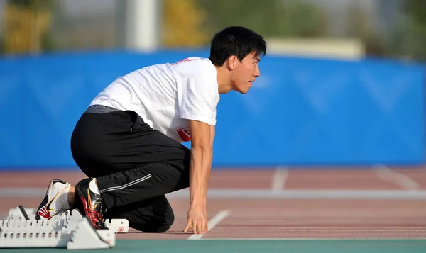 Chinese Hurdler Liu Xiang Seen Training Session Olympic Sports Center — Stock Photo, Image