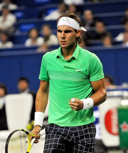 Rafael Nadal Spanyol Ünnepli Gólt Spanyol Tommy Robredo Ellen Harmadik — Stock Fotó