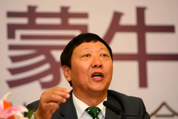 Niu Gensheng Chairman Mengniu Group Seen Press Conference Announcing Cofcos — Stock Photo, Image