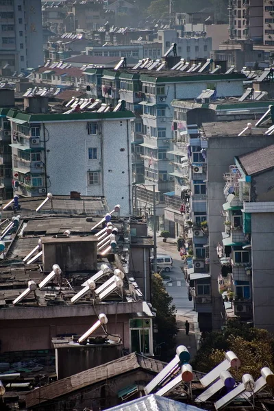 Napenergia Vízmelegítő Láthatók Tetején Fuyang Város Keleti Chinas Zhejiang Tartomány — Stock Fotó