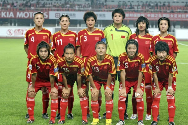 Miembros Primera Escuadra Selección Nacional Fútbol Femenino China Posan Para —  Fotos de Stock