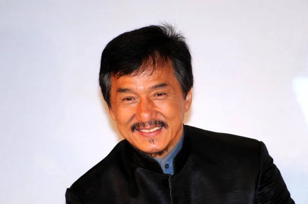 Hongkongské Kungfu Superstar Jackie Chan Vidět Během Tiskové Konference Podporu — Stock fotografie