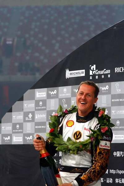 Septuple Champion Monde Formule Michael Schumacher Célèbre Après Avoir Remporté — Photo