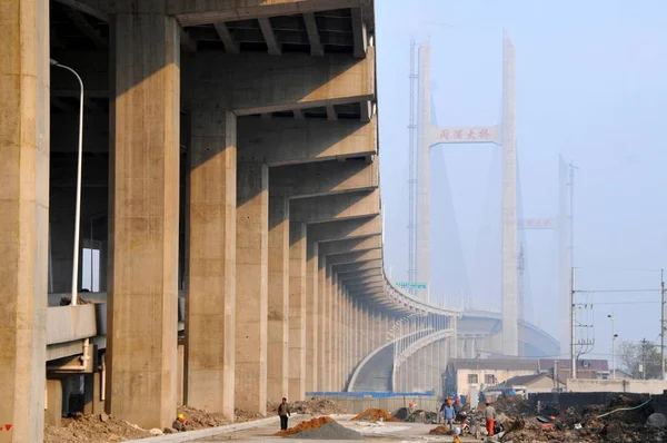 Θέα Στη Γέφυρα Minpu Στη Σαγκάη Κίνα Δεκεμβρίου 2009 — Φωτογραφία Αρχείου