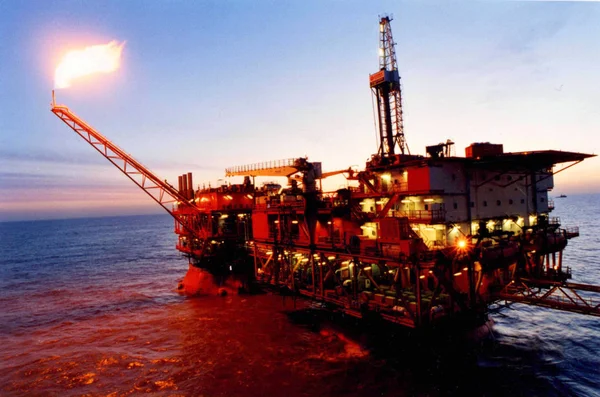 Impianto Petrolifero Offshore Cnooc China National Offshore Oil Corporation Visto — Foto Stock