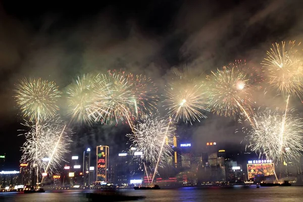 Pohled Ohňostroje Oslavu Výročí Hong Kongs Vrátil Číny Hongkongu Července — Stock fotografie